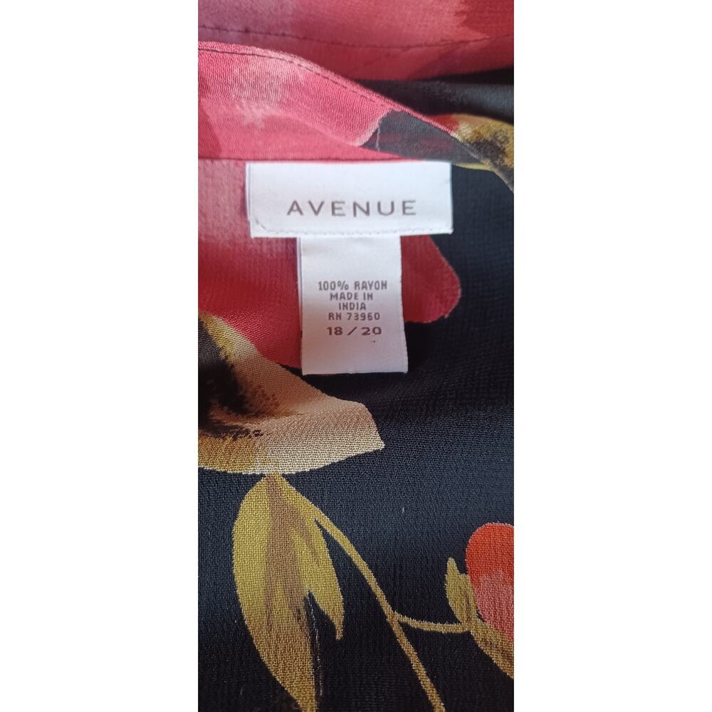 Avenue Plus Size 18/20 Sheer Black Orange Floral Button Front Maxi Duster Dress - Picture 5 of 11